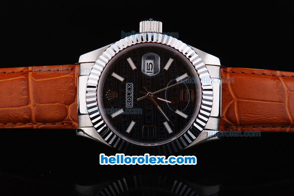 Rolex Datejust Working Chronograph Automatic Movement with Black Dial-Brown Leather Strap - Click Image to Close